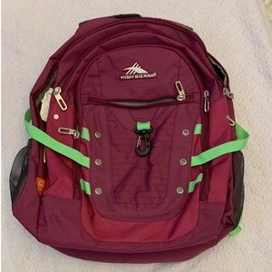 Pink High Sierra Backpack with Lime Green Accents
